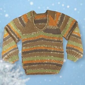 Vtg hand-knit toddler V-neck pullover sweater